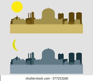 Israel Jerusalem, day, night vector illustration 
