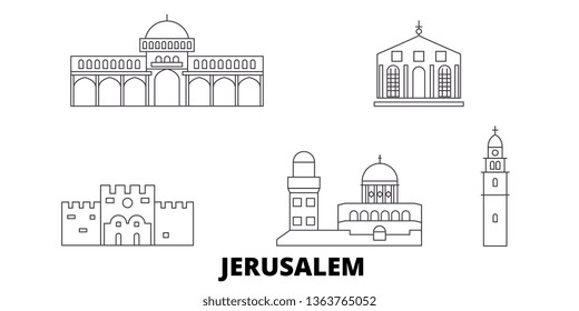Israel, Jerusalem line travel skyline set. Israel, Jerusalem outline city vector illustration, symbol, travel sights, landmarks.