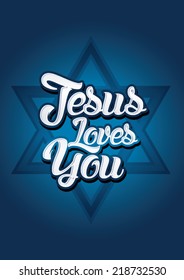 Israel Jesus loves you on blue background, Vector.