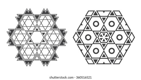 Israel Jew Ethnic Fractal Mandala Vector looks like Snowflake or Maya Aztec Pattern or Flower