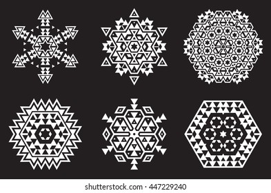 Israel Jew Ethnic Fractal Mandala Vector looks like Snowflake or Maya Aztec Pattern or Flower