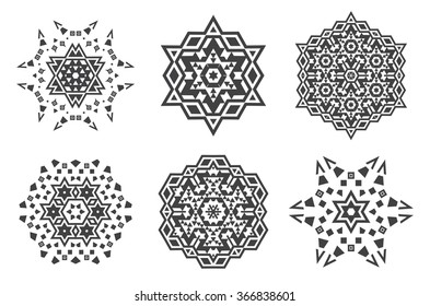 Israel Jewish Ethnic Fractal Mandala Vector looks like Snowflake or Maya Aztec Pattern or Flower