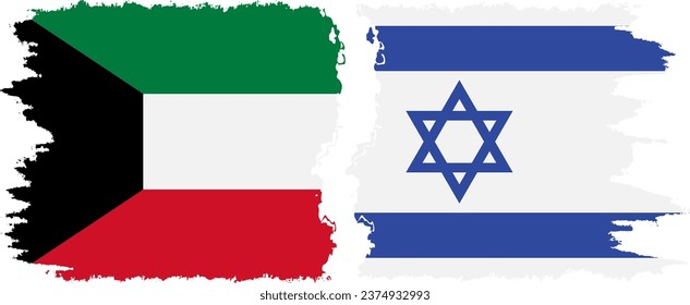 Israel and Kuwait grunge flags connection, vector