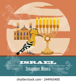 Israel landmarks. Retro styled image. Vector illustration