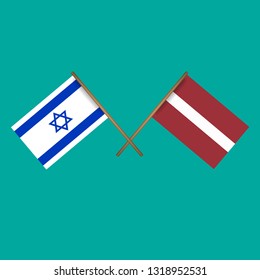 Israel and Latvia crossed flags.Language learning or travel concept