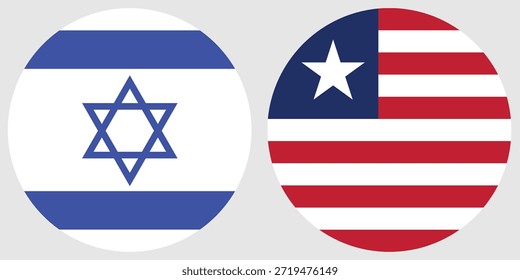 Vector circular de la bandera de Israel y de Liberia con el fondo gris del color 