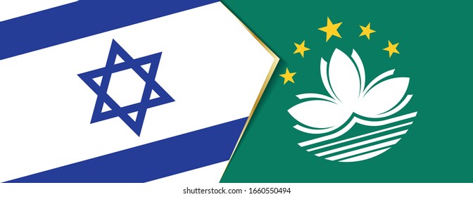 Israel and Macau flags, two vector flags symbol of relationship or confrontation.
