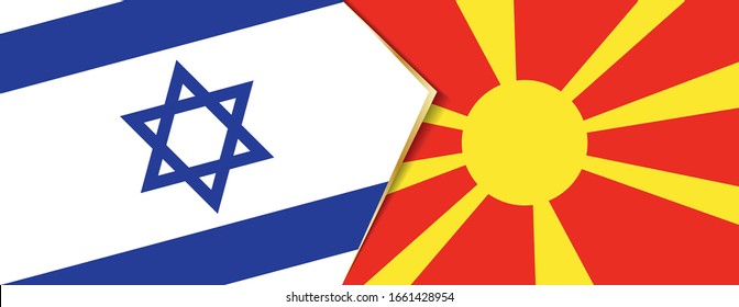 Israel und Mazedonien Flaggen, zwei Vektorillustrationen Flaggen Symbol für Beziehung oder Konfrontation.