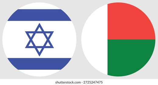 Vector de bandera circular de Israel y Madagascar e ilustración con fondo gris 
