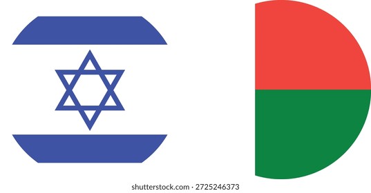 Israel and Madagascar Circular Flags – Vector Illustration with Transparent Background