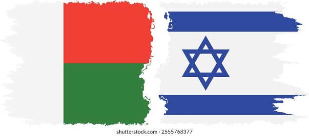 Israel and Madagascar grunge flags connection, vector