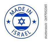 Israel Made in Stamp in circle with flag Vector template on white background