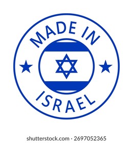 Israel Made in Stamp in circle with flag Vector template on white background