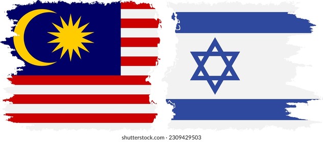 Israel and Malaysia grunge flags connection, vector