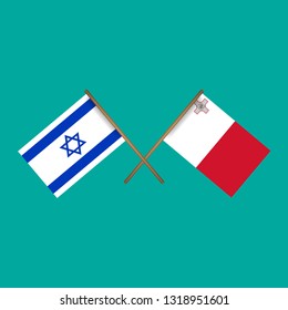 Israel and Malta crossed flags.Language learning or travel concept