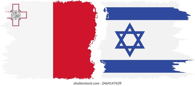 Israel and Malta grunge flags connection, vector