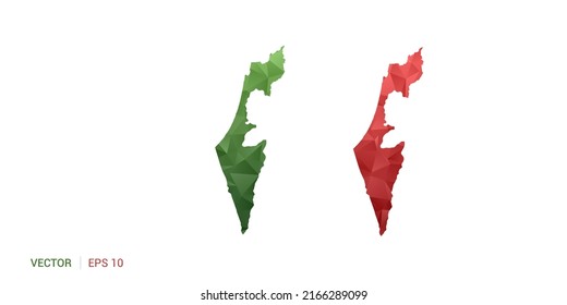 Israel map of abstract vector polygon set couple color green and red.