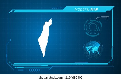 Israel map of blue digital frame HUD, GUI, UI interface technology radar vector.