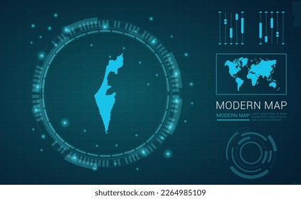 Mapa israelí del marco digital azul Futuritic Sci Fi Modern User vector HUD, GUI, interfaz de interfaz de usuario.