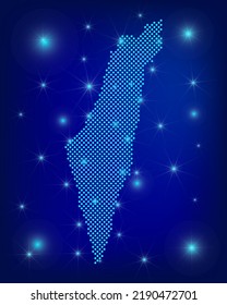Israel  map in blue. Dotted map. Dots  State of Israel map with spotlights on dark blue background.  Global social network.  Blue futuristic background with Dotted map . EPS10