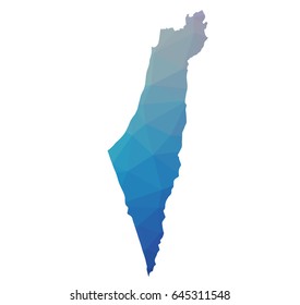 Israel map - blue geometric rumpled triangular low poly style gradient graphic background