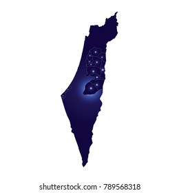 Israel map - blue geometric rumpled triangular low poly style gradient graphic background.