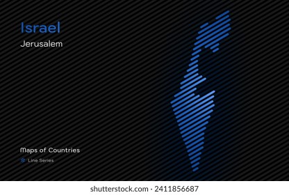 Mapa de Israel con capital de Jerusalén mostrado en un patrón de línea. Mapa vectorial simple estilizado.