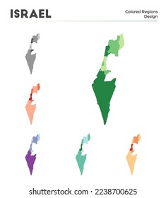 Israel map collection. Borders of Israel for your infographic. Colored country regions. Vector illustration.