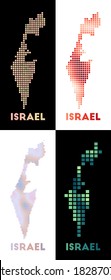 Mapa de Israel. Colección del mapa de Israel en estilo punteado. Las fronteras del país están llenas de rectángulos para su diseño. Ilustración vectorial.
