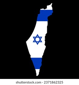 Israel map in the colors of the national flag with David star. Vector illustration blue and white Israeli map isolated on black background