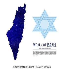Israel map in cosmic background. Isolated, white background. Vector illustration.