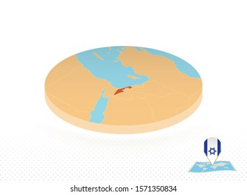 Israel map designed in isometric style, orange circle map of Israel for web, infographic and more.