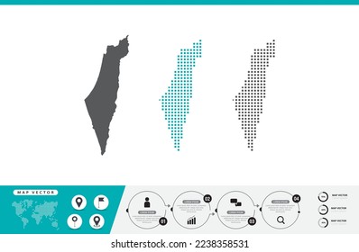 Israel map of dots gray and green for presentation. Set couple pixel creative concept for infographic.