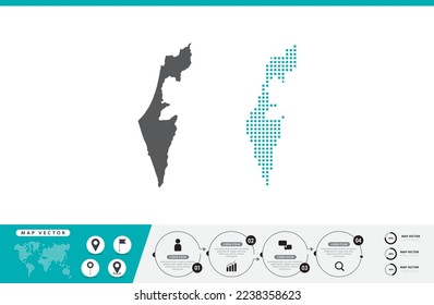 Israel map of dots gray and green for presentation. Set couple pixel creative concept for infographic.
