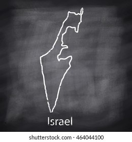 Israel map drawn with chalk on blackboard background