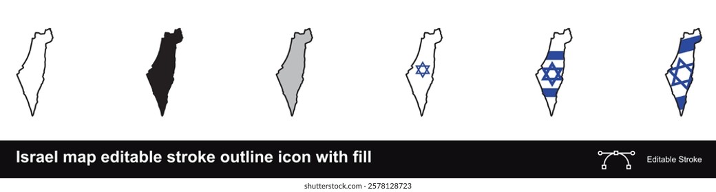 Israel map editable stroke outline icon with fill