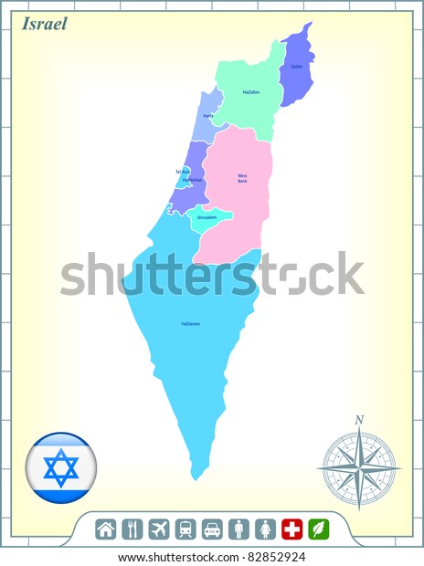 Israel Map with Flag Buttons and\
Assistance & Activates Icons Original\
Illustration