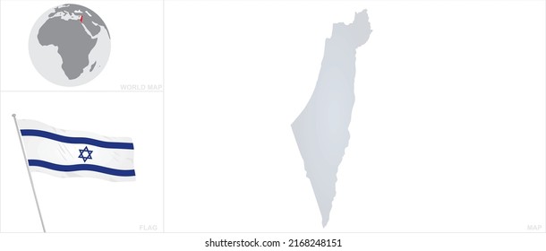 Israel map and flag. vector 