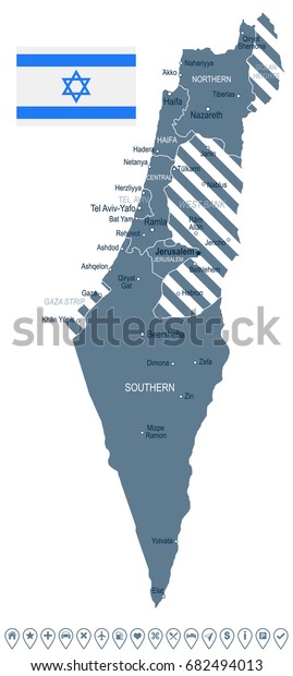 Israel map and flag -\
vector illustration