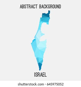 Israel map in geometric polygonal,mosaic style in blue shades.Abstract tessellation,modern design background,low poly. Vector illustration.
