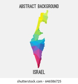 Israel map in geometric polygonal,mosaic style in rainbow colors.Abstract tessellation,modern design background,low poly. Vector illustration.