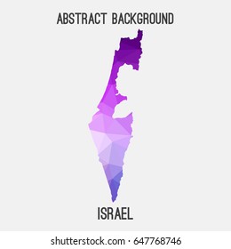 Israel map in geometric polygonal,mosaic style in purple shades.Abstract tessellation,modern design background,low poly. Vector illustration.