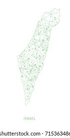 Israel map, green dotted net vector background