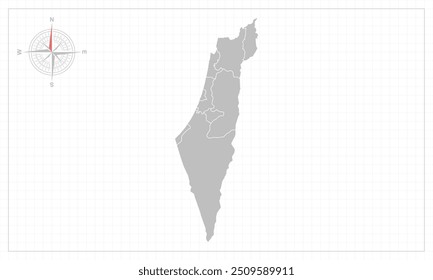 Israel map with grey style and compas element.