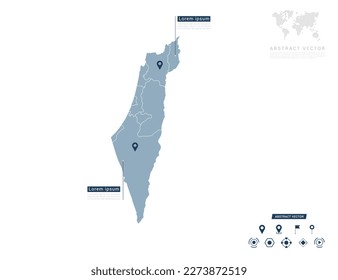 Israel map of infographic blue Navigator pin location checking communication information plan position.