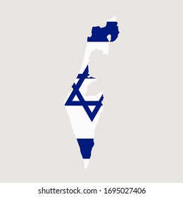 Mapa israelí aislado con el fondo de la bandera israelí. Ilustración vectorial del mapa de Israel con bandera nacional. Ilustración plana vectorial. 