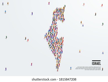 Israel Map. Large Group Of People Form To Create A Shape Of Israel Map. Vector Illustration.