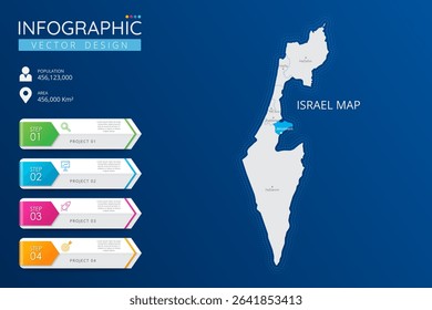 Israel map with location pointer marks. High detailed country map with division, cities and capital infographic template. Vector illustration EPS10