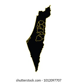 Israel map with long shadow on white background. Black map in a flat design style. Vector illustration, easy to edit.