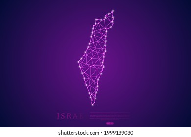 Israel Map mash line and point scales on purple technology background. Wire Frame 3D mesh polygonal network line, design sphere, dot and structure -  Vector illustration eps 10